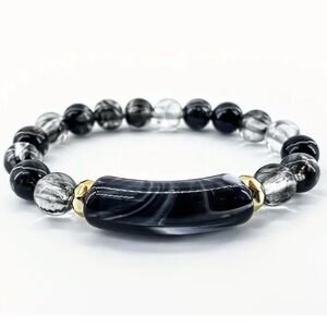 Handmade Marbled Beaded Bracelet in Black New in Package